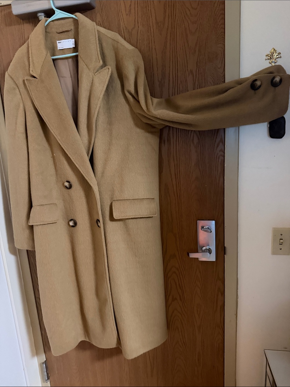 Double Breasted  Long Camel color long oversized wool blend trench coat